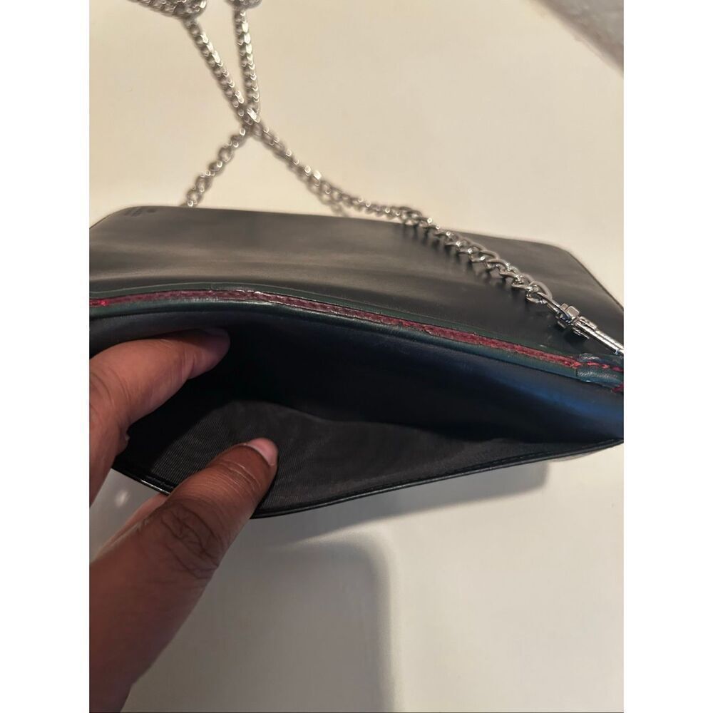 Gucci Bifold Long Wallet Black Leather With Silver Chain Strap Cocktail Party - Picture 13 of 16